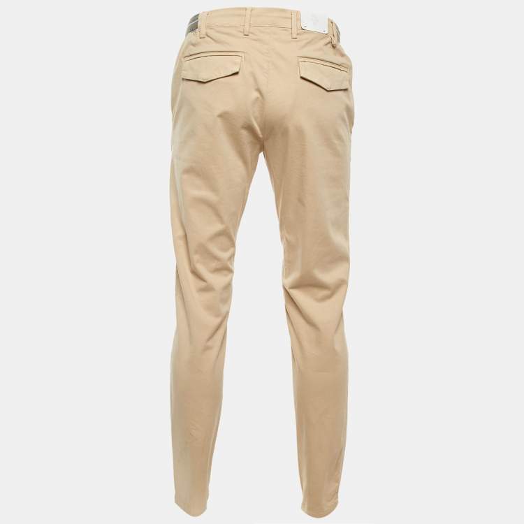 Pre Owned Eleventy Beige Cotton Drawstring Waist Pants M/Waist 32"