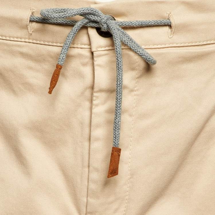 Pre Owned Eleventy Beige Cotton Drawstring Waist Pants M/Waist 32"