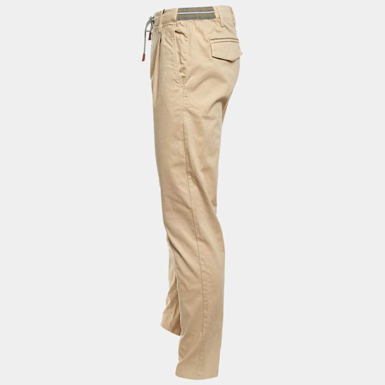 Pre Owned Eleventy Beige Cotton Drawstring Waist Pants M/Waist 32"