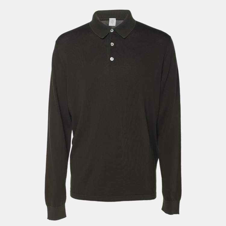 Pre Owned Eleventy Olive Green Jersey Full Sleeve Polo T-Shirt XL