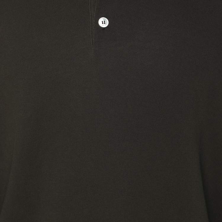 Pre Owned Eleventy Olive Green Jersey Full Sleeve Polo T-Shirt XL