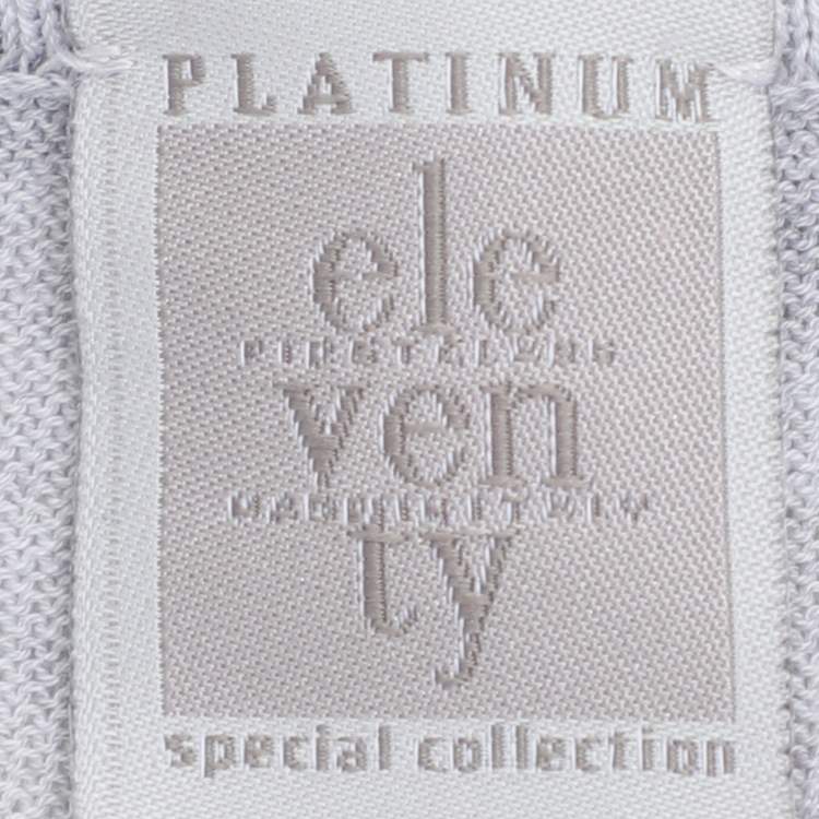 Pre Owned تي شيرت بولو إليفنتي رمادي محبوك بأزرار بأكمام كاملة مقاس كبير (لارج)