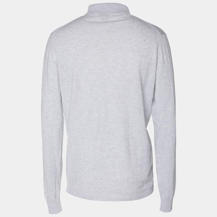 Pre Owned تي شيرت بولو إليفنتي رمادي محبوك بأزرار بأكمام كاملة مقاس كبير (لارج)