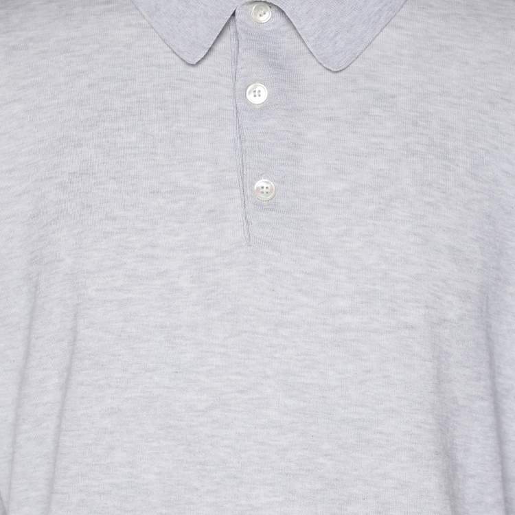 Pre Owned تي شيرت بولو إليفنتي رمادي محبوك بأزرار بأكمام كاملة مقاس كبير (لارج)