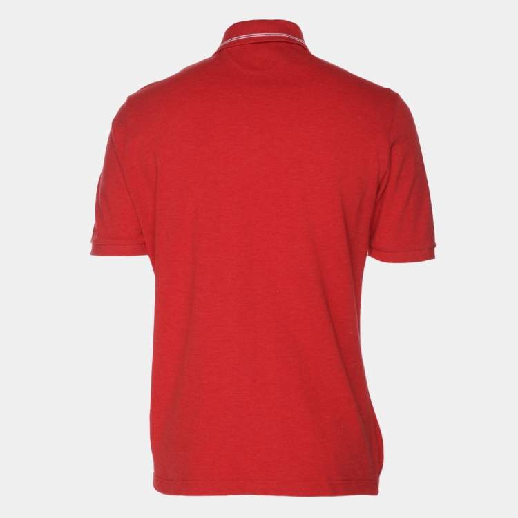Pre Owned Eleventy Red Knit Button Polo T-Shirt L