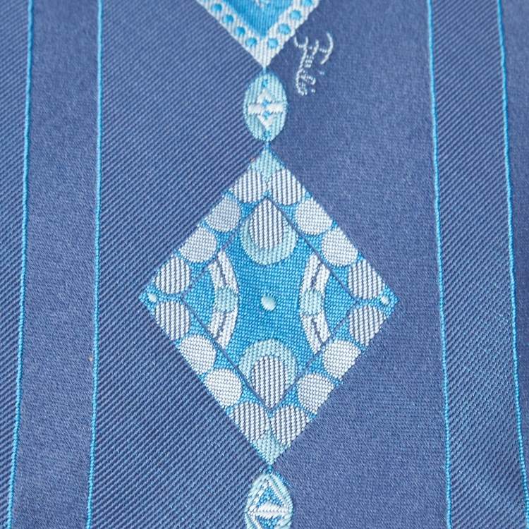 Pre Owned Emilio Pucci Blue Jacquard Silk Traditional Tie