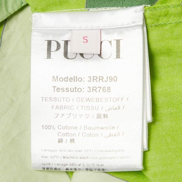 Pre Owned Emilio Pucci Green Print Cotton Half Sleeve Shirt S