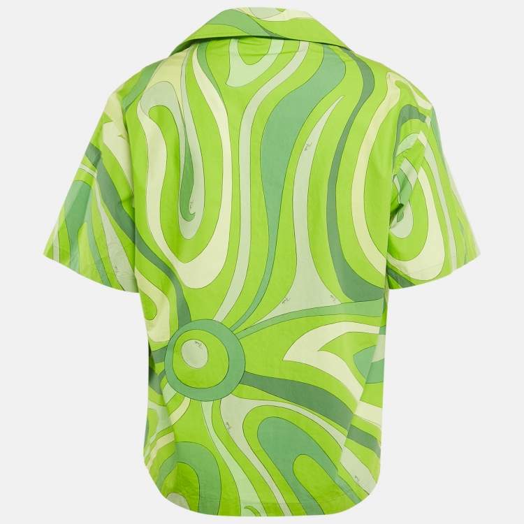 Pre Owned Emilio Pucci Green Print Cotton Half Sleeve Shirt S