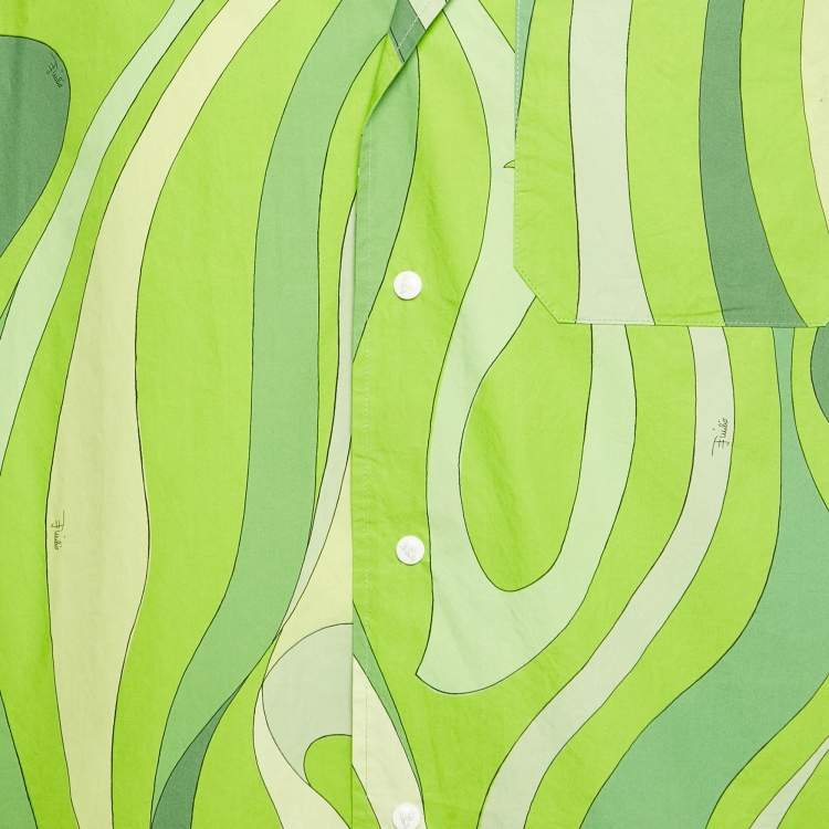 Pre Owned Emilio Pucci Green Print Cotton Half Sleeve Shirt S