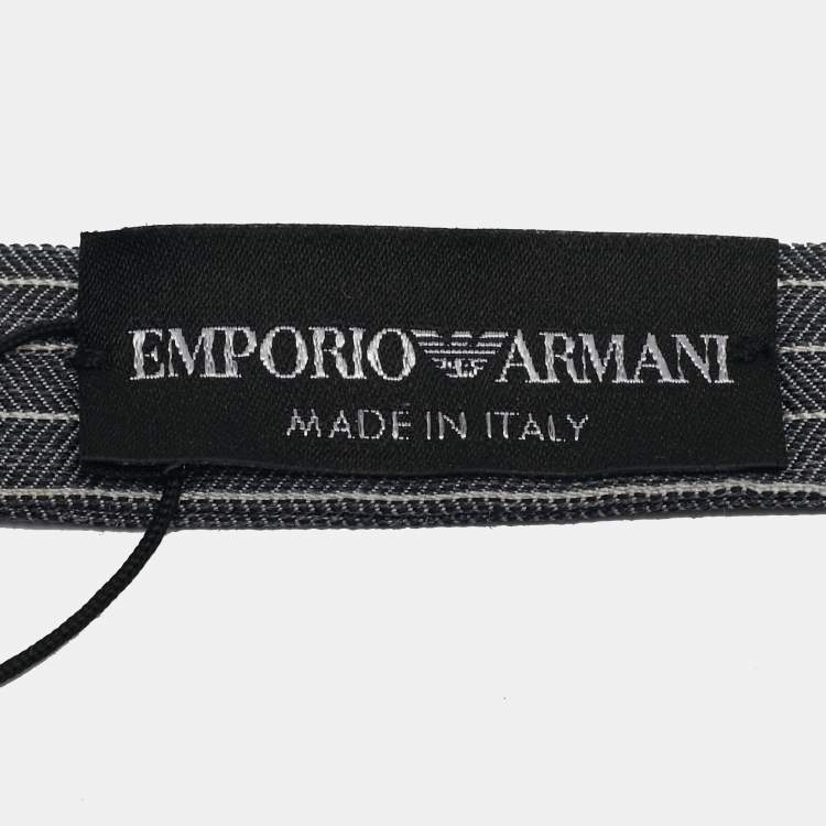 Pre Owned Emporio Armani Grey Striped Papillon Annodato Bow Tie