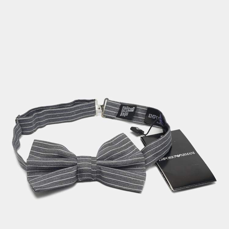 Pre Owned Emporio Armani Grey Striped Papillon Annodato Bow Tie