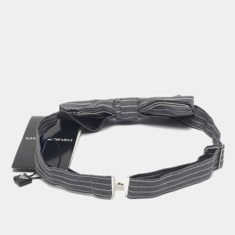 Pre Owned Emporio Armani Grey Striped Papillon Annodato Bow Tie