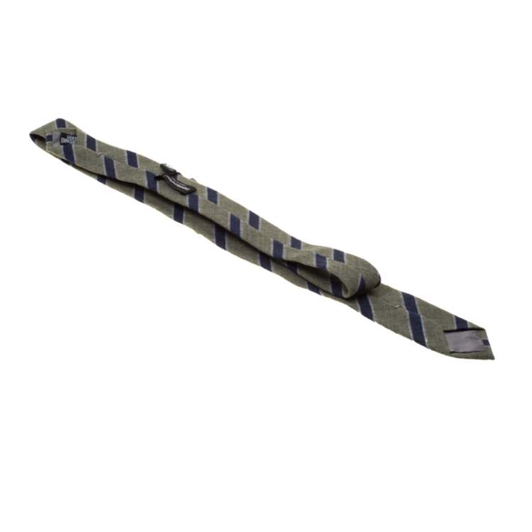 Pre Owned Emporio Armani Olive Green and Navy Blue Diagonal Striped Wool Tie