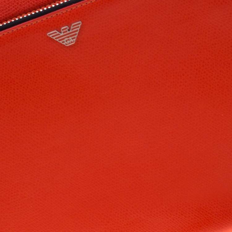 Pre Owned Emporio Armani Coral Orange Leather Zip Around iPad Case