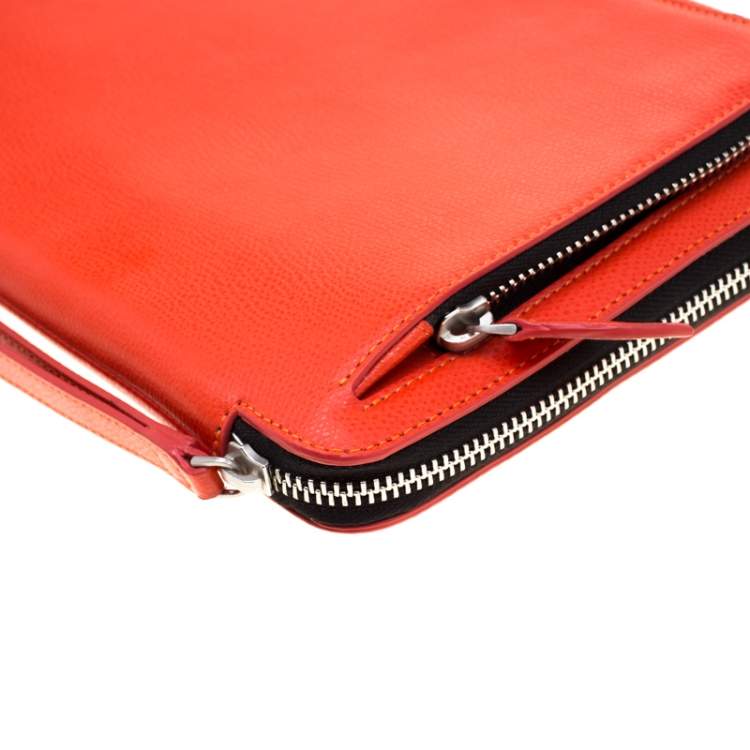 Pre Owned Emporio Armani Coral Orange Leather Zip Around iPad Case
