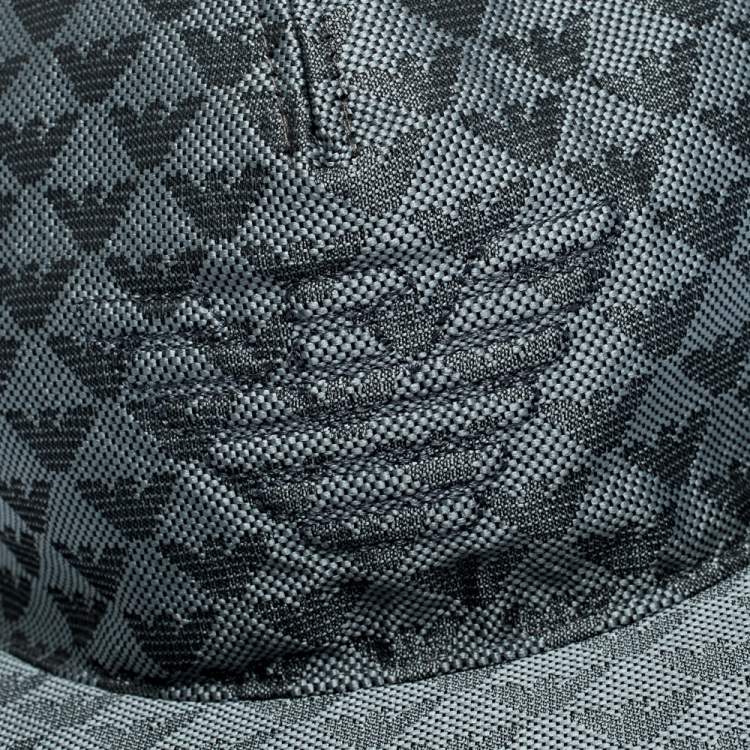 Pre Owned Emporio Armani Slate Grey Logo Patterned Baseball Cap Size L