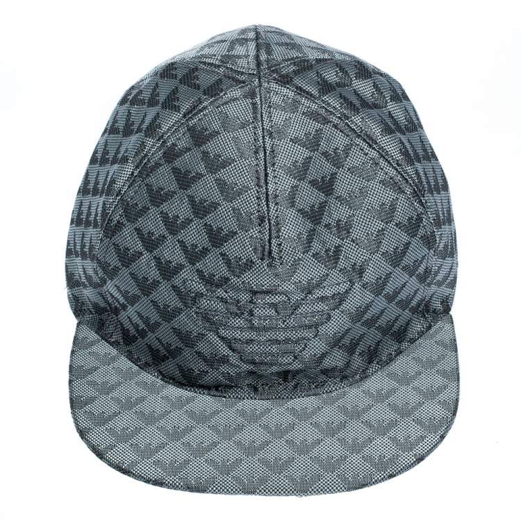 Pre Owned Emporio Armani Slate Grey Logo Patterned Baseball Cap Size L