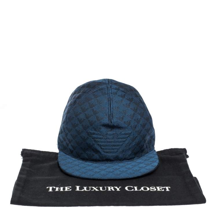Pre Owned Emporio Armani Blue Logo Pattern Baseball Cap L