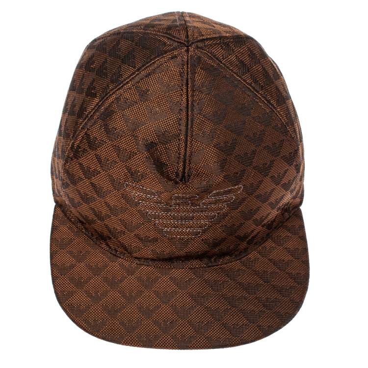 Pre Owned Emporio Armani Brown Monogram Pattern Baseball Cap S