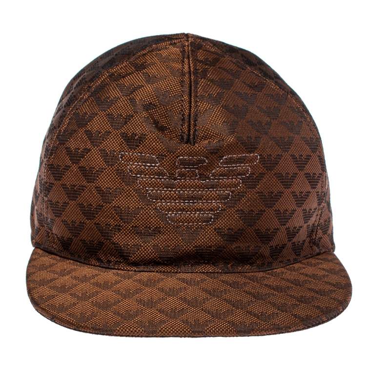 Pre Owned Emporio Armani Brown Monogram Pattern Baseball Cap S
