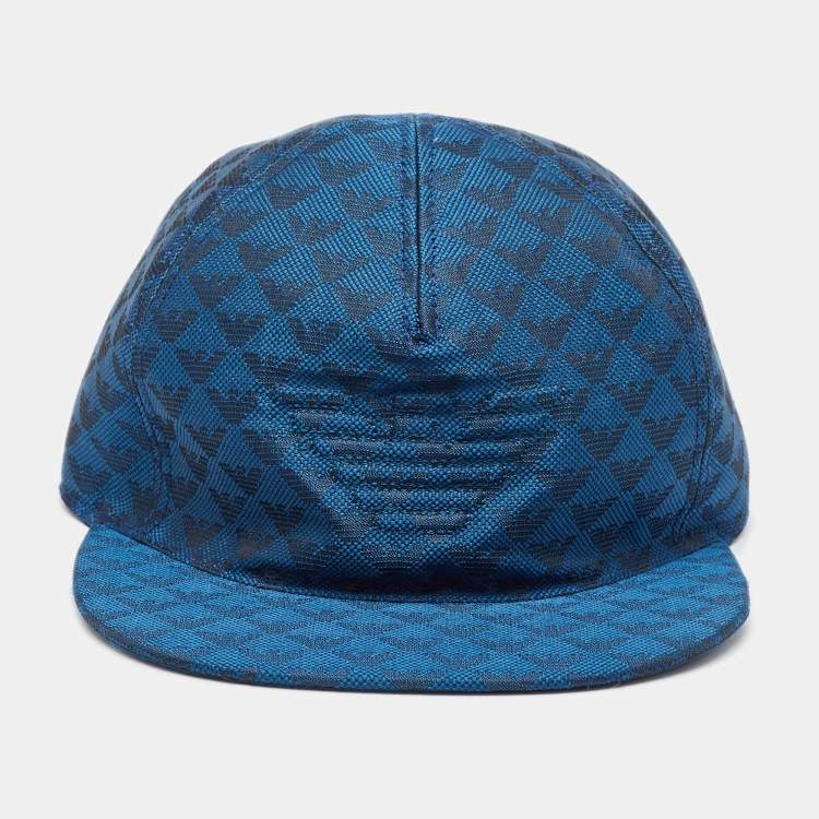 Pre Owned Emporio Armani Blue Monogram Pattern Canvas Baseball Cap S