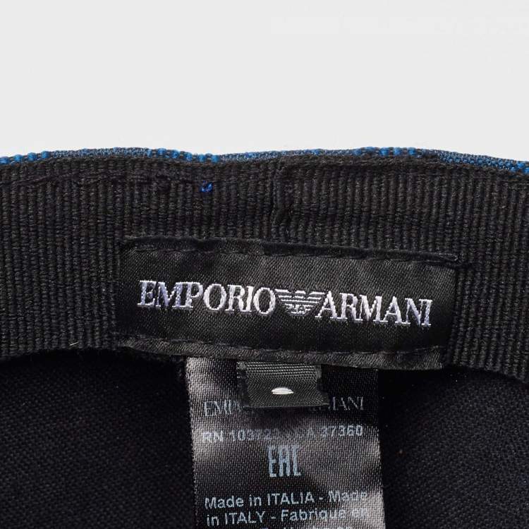 Pre Owned Emporio Armani Blue Monogram Pattern Canvas Baseball Cap S