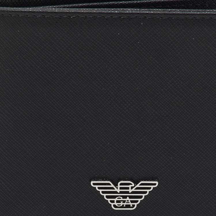 Pre Owned Emporio Armani Black Saffiano Leather Gift Set Twin Wallet