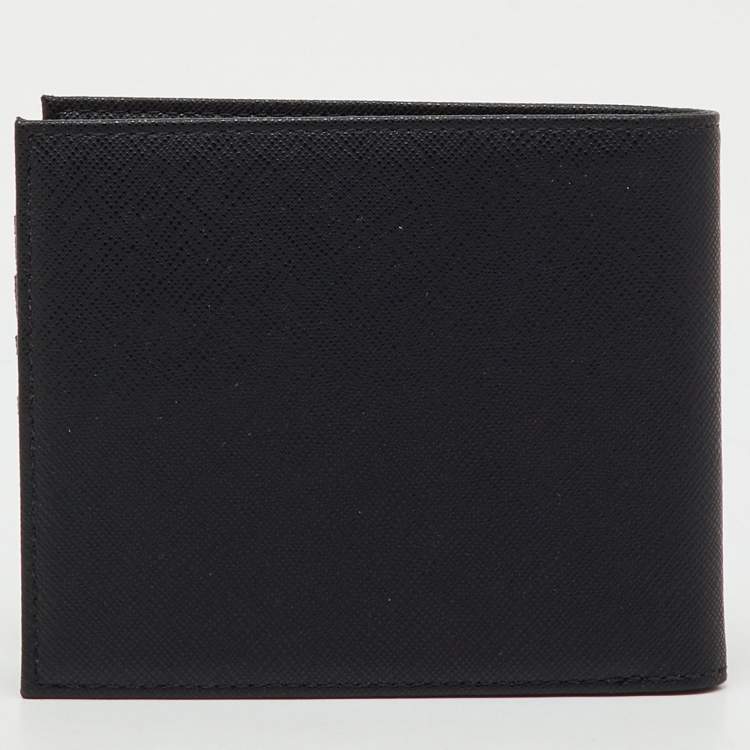 Pre Owned Emporio Armani Black Saffiano Leather Gift Set Twin Wallet
