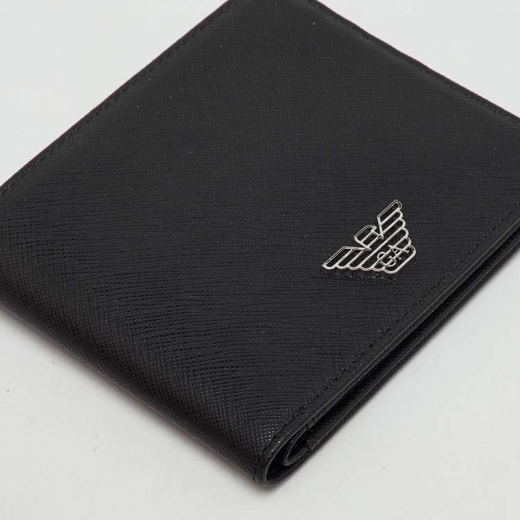 Pre Owned Emporio Armani Black Saffiano Leather Gift Set Twin Wallet