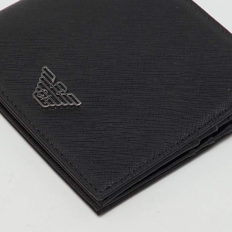 Pre Owned Emporio Armani Black Saffiano Leather Gift Set Twin Wallet