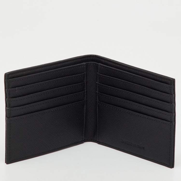 Pre Owned Emporio Armani Black Saffiano Leather Gift Set Twin Wallet
