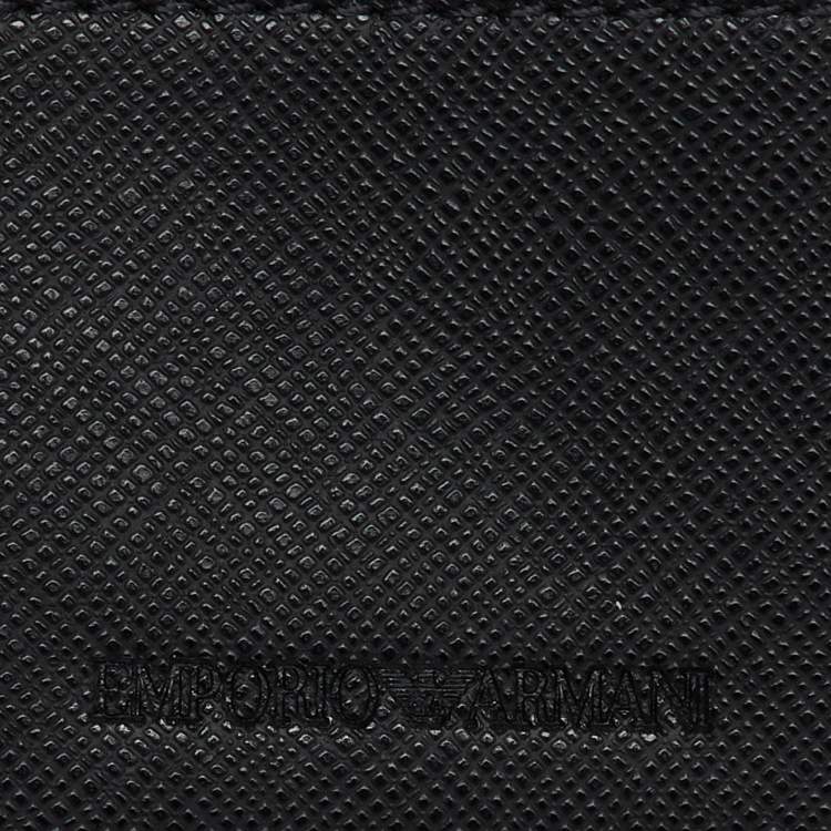 Pre Owned Emporio Armani Black Saffiano Leather Gift Set Twin Wallet