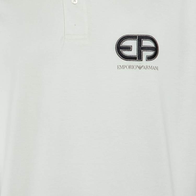 مملوكة مسبقًا Emporio Armani White Jersey Logo Embroidered Polo T-Shirt 3XL