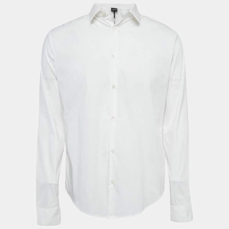 مملوكة مسبقًا Emporio Armani White Stretch Cotton Button Front Shirt L