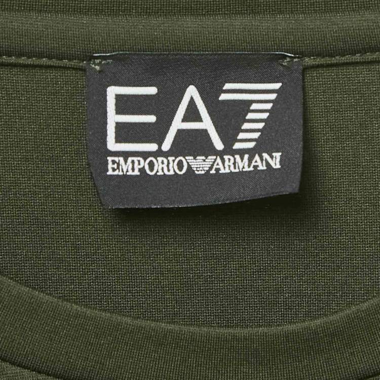 Pre Owned Emporio Armani Dark Green Logo Print Cotton Crew Neck T-Shirt M