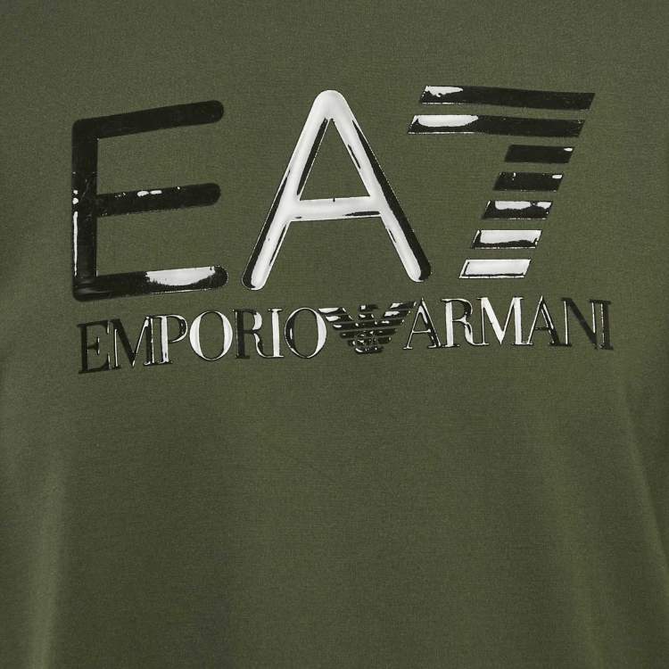 Pre Owned Emporio Armani Dark Green Logo Print Cotton Crew Neck T-Shirt M
