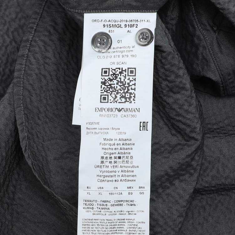 Pre Owned Emporio Armani Grey Textured Cotton Button Front Shirt XL