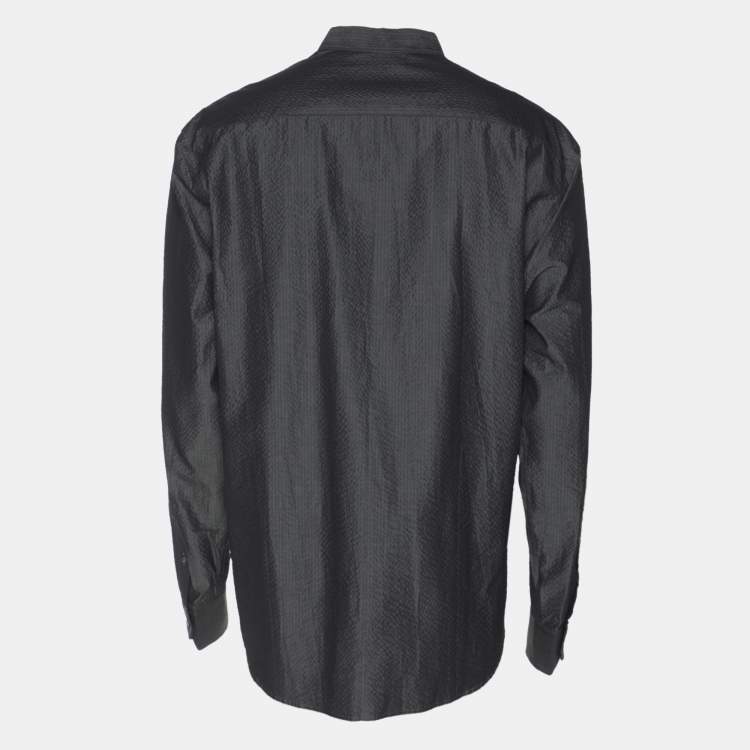 Pre Owned Emporio Armani Grey Textured Cotton Button Front Shirt XL
