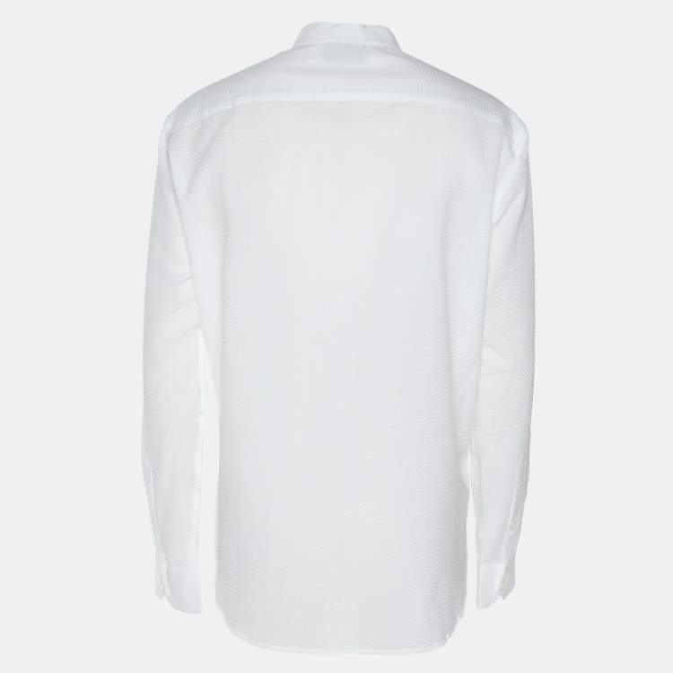 Pre Owned Emporio Armani White Textured Cotton Button Front Shirt L