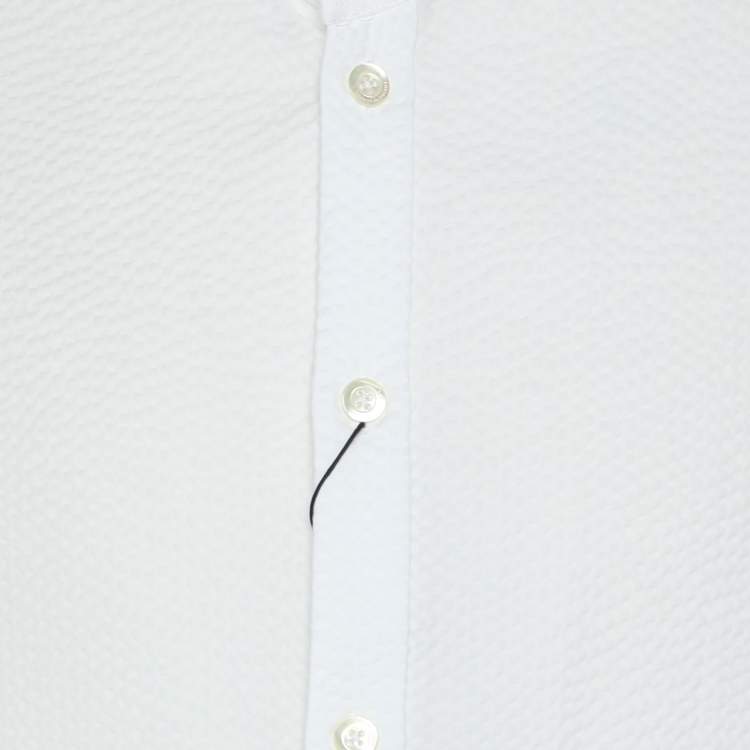 Pre Owned Emporio Armani White Textured Cotton Button Front Shirt L