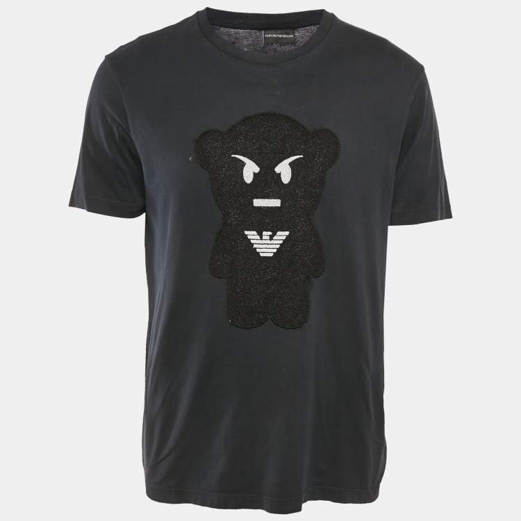 Pre Owned Emporio Armani Navy Blue Patch Detail Cotton Crew Neck T-Shirt XL