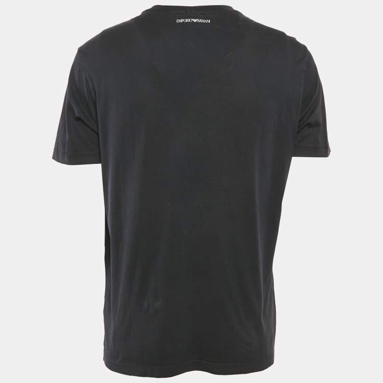 Pre Owned Emporio Armani Navy Blue Patch Detail Cotton Crew Neck T-Shirt XL