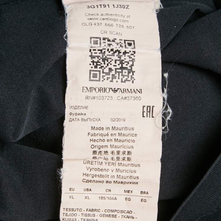 Pre Owned Emporio Armani Navy Blue Patch Detail Cotton Crew Neck T-Shirt XL