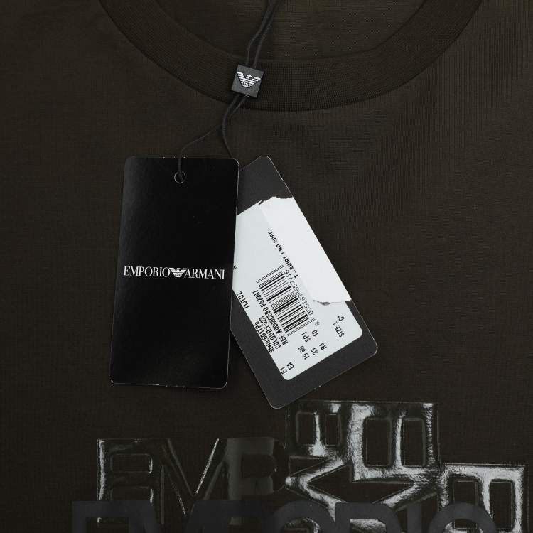 Pre Owned Emporio Armani Dark Olive Green Jersey Logo Print T-Shirt L