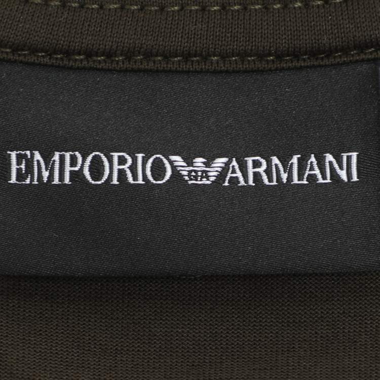 Pre Owned Emporio Armani Dark Olive Green Jersey Logo Print T-Shirt L