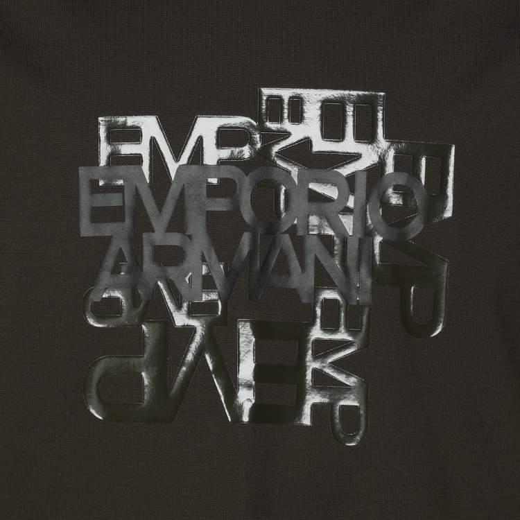 Pre Owned Emporio Armani Dark Olive Green Jersey Logo Print T-Shirt L