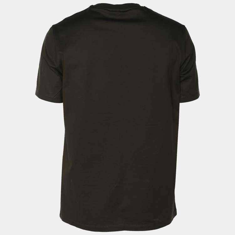Pre Owned Emporio Armani Dark Olive Green Jersey Logo Print T-Shirt L