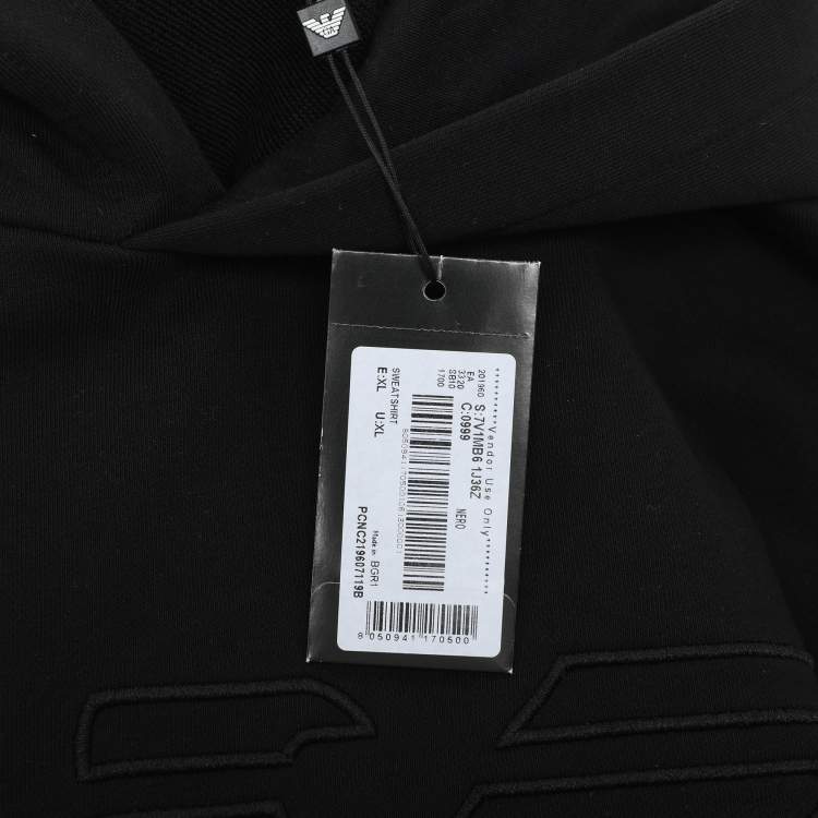 Pre Owned Emporio Armani Black Jersey Logo Embroidered Hoodie XL