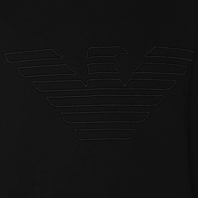 Pre Owned Emporio Armani Black Jersey Logo Embroidered Hoodie XL