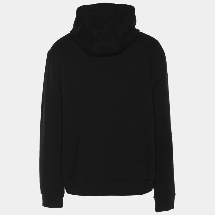 Pre Owned Emporio Armani Black Jersey Logo Embroidered Hoodie XL